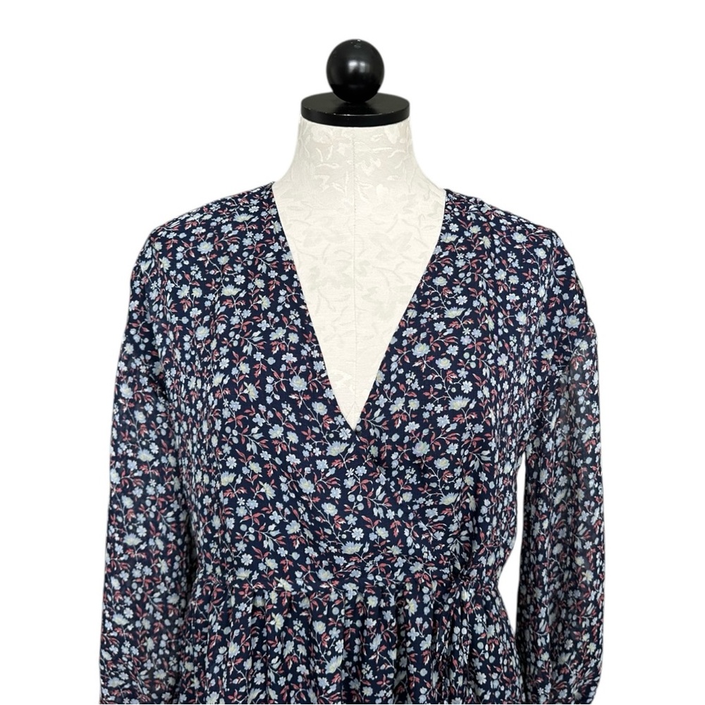 Madewell Tie-Waist Midi Dress in Harvest Vine Deep Navy Floral V- Size Small - Picture 4 of 16